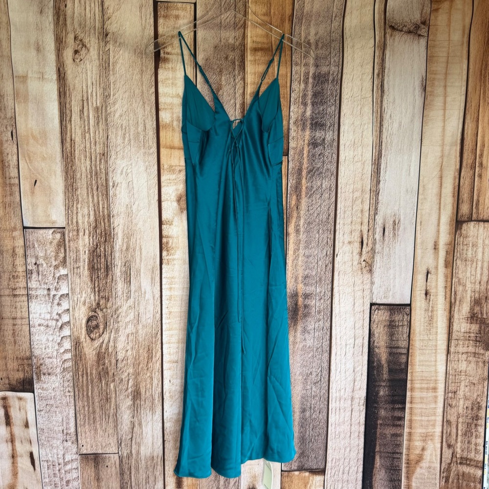 Abercrombie & Fitch Satin Slip Dress Teal Bias Cut Women Medium Petite NWT - Picture 2 of 8